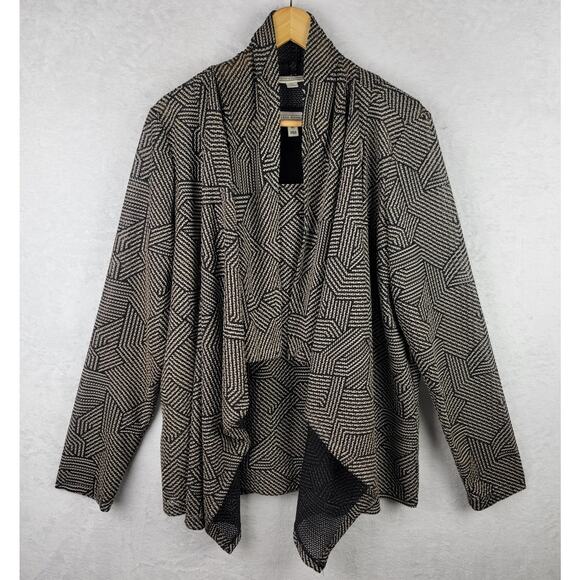 Womens XL Tank Jacket 2 Pc Set Long Sleeve Biege Black Drape Front Jacket Career - Picture 1 of 12
